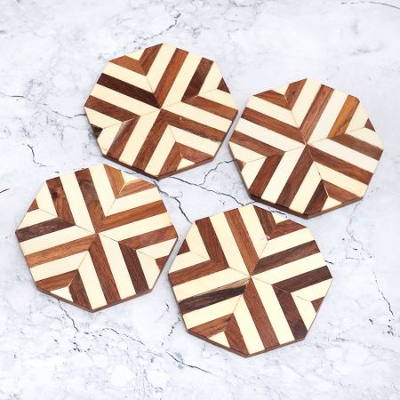 Circle Shaped Handmade Wooden Coasters - Pack of 4